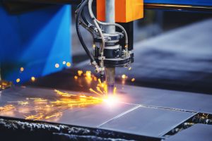 Precision cutting sheet metal with sparks flying